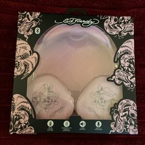 Ed Hardy Pink White Skull Wireless Headphones